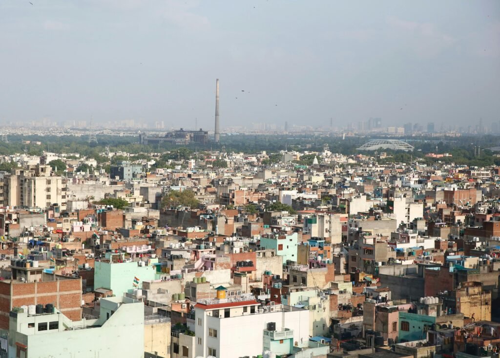 Drone Shot of Buildings in a City to show urban heat island effect