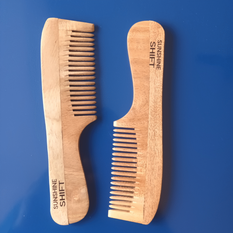 2 wide tooth neem wood combs