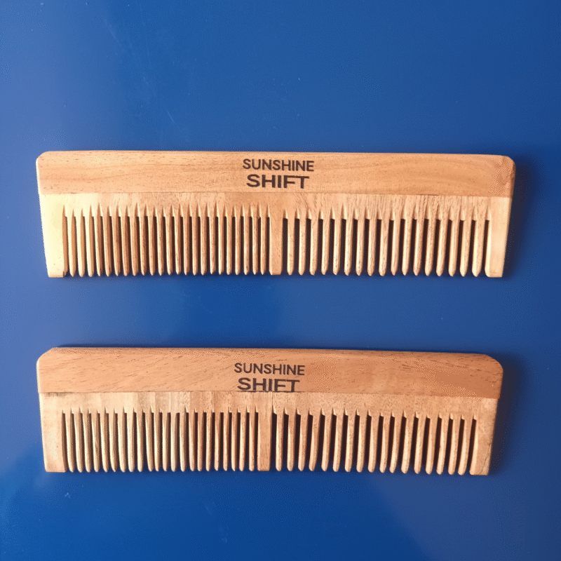 2 dual tooth neem wood combs