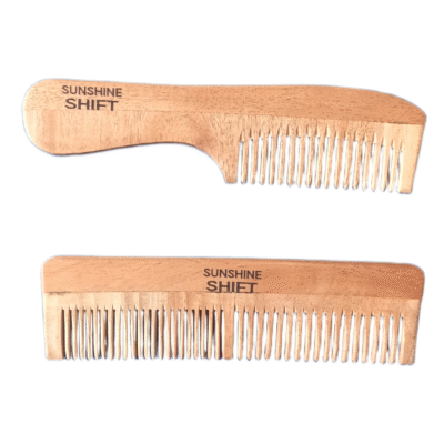 1 wide tooth and 1 dual tooth neem wood comb
