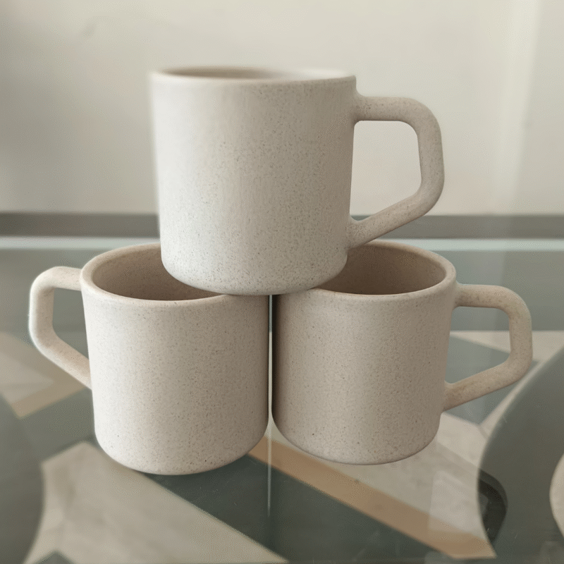 200ml Rice Husk Bamboo Fiber Mug – Soft Beige, Pack of 3 - Image 4