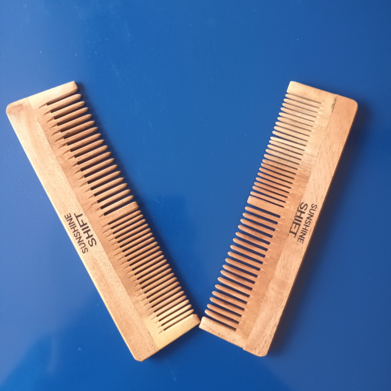 2 dual tooth neem wood combs