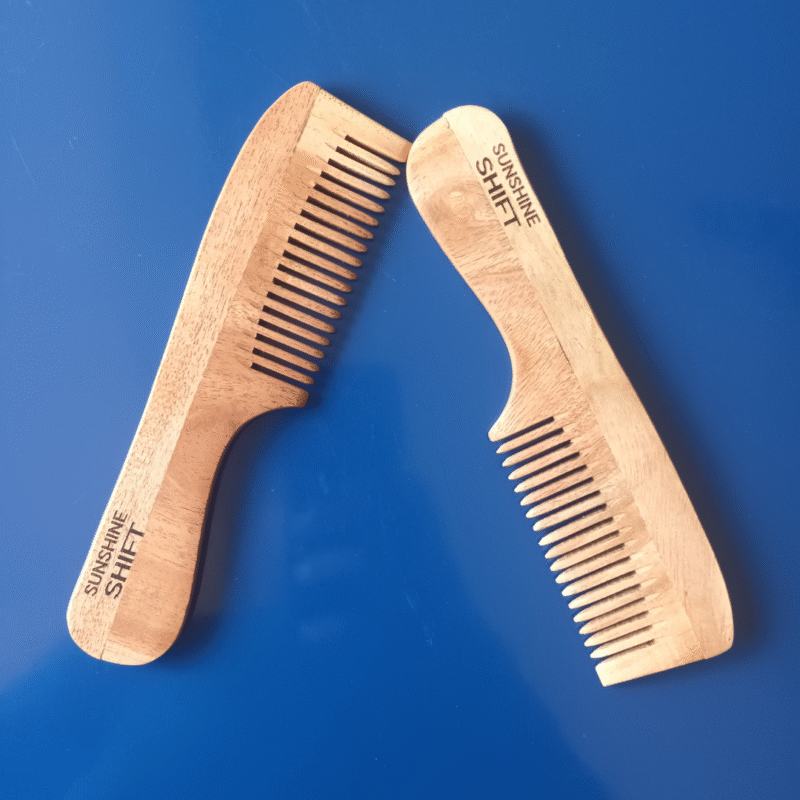 2 wide tooth neem wood combs