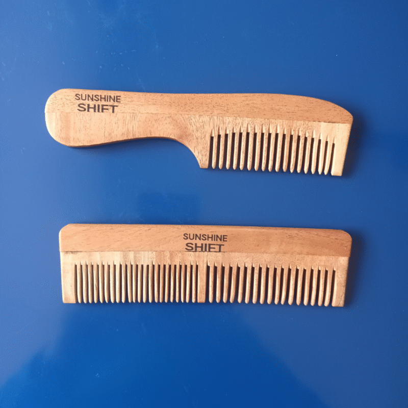 1 wide tooth and 1 dual tooth neem wood comb