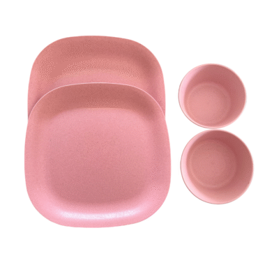 Pink Dinnerware Combo – 2 Half Plates (9-Inch) + 2 Dessert Bowls