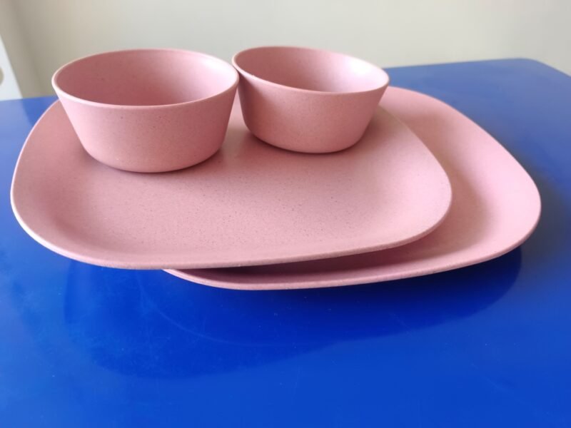 Pink Dinnerware Combo – 2 Half Plates (9-Inch) + 2 Dessert Bowls - Image 2